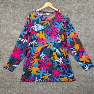 Logo Layers Plus Size 2X Tunic Top Pink Blue Floral Beach Semi Sheer